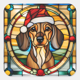 Adesivo Quadrado Dachshund Stained Glass Christmas Sticker