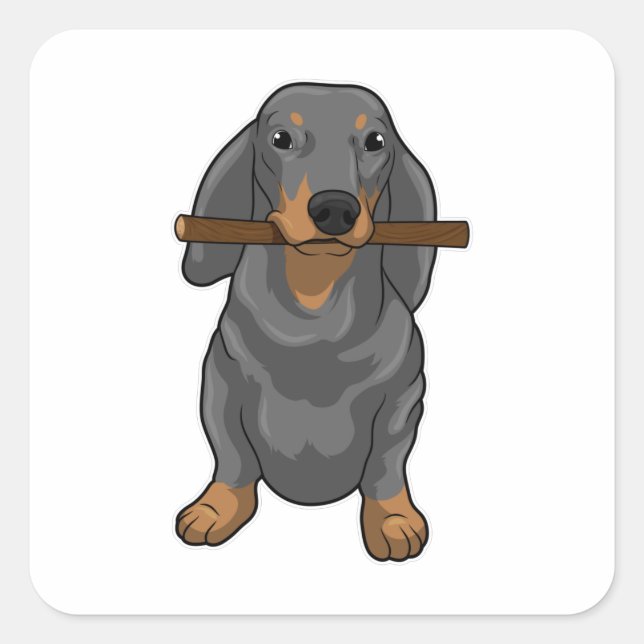 Adesivo Quadrado Dachshund Stick (Frente)