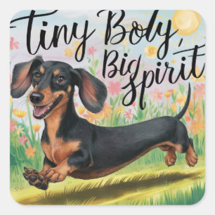 Adesivo Quadrado Dachshund Tiny Body, Grande Espírito