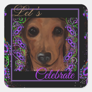 Adesivo Quadrado Dachshund Vermelho