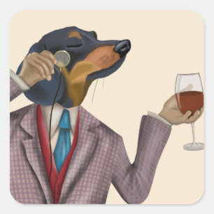 Adesivo Quadrado Dachshund Wine Snob