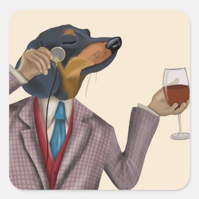 Adesivo Quadrado Dachshund Wine Snob (Frente)