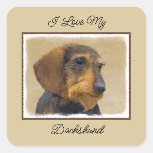 Adesivo Quadrado Dachshund (Wirehaired) Pintura Original para Cacho