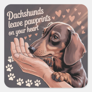 Adesivo Quadrado Dachshunds Deixam Marcas de Patas no Seu Coração