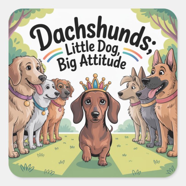 Adesivo Quadrado Dachshunds Little Dog, Big Attitude (Frente)