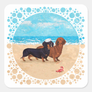 Adesivo Quadrado Dachshunds na praia
