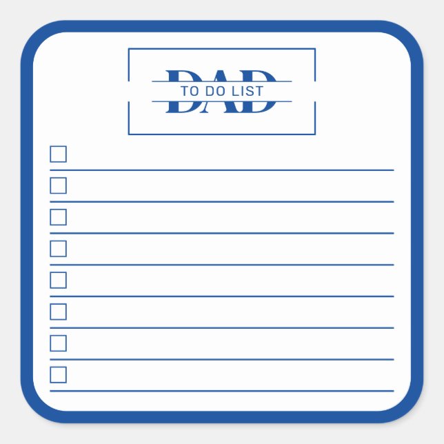 Adesivo Quadrado Dad Modern Blue Monogram 3" To Do List (Frente)