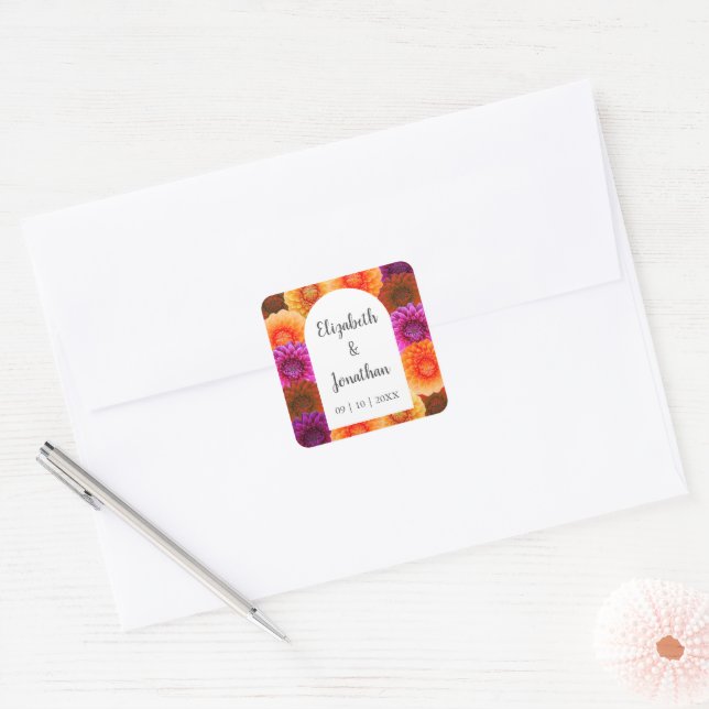 Adesivo Quadrado Dahlia Autumn Floral Wedding (Envelope)