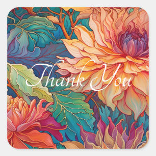 Adesivo Quadrado Dahlia Floral Tapeçaria Obrigado