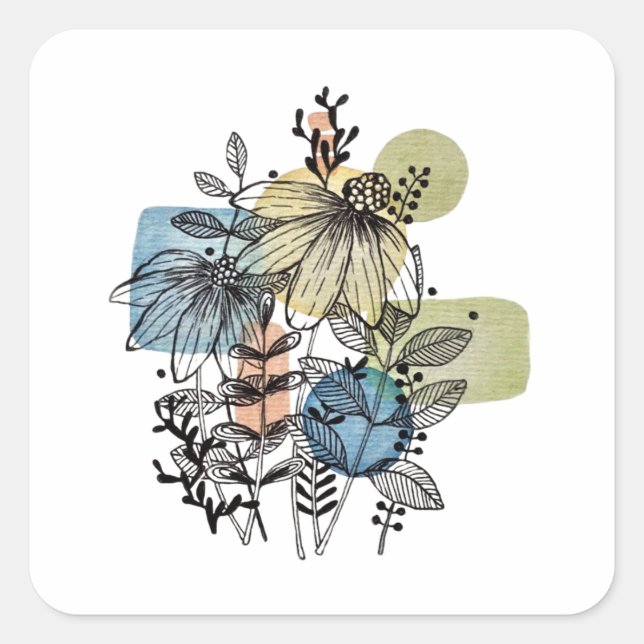 Adesivo Quadrado Daisy Doodle Em Tinta E Aquarela (Frente)