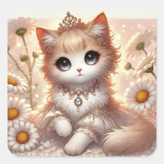 Adesivo Quadrado Daisy Princess Cat (Frente)