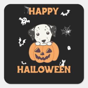 Adesivo Quadrado Dalmaciano Em Pumpkin Cães Doce Feliz Dia das Bru