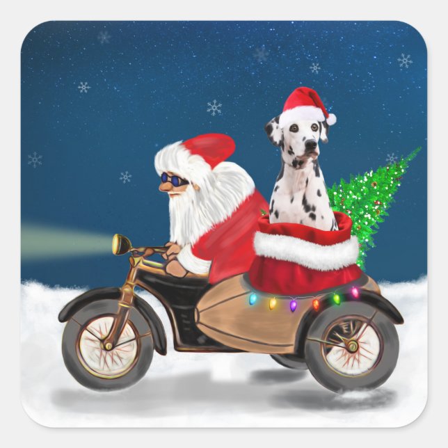 Adesivo Quadrado Dalmatian Dog Christmas Santa Claus   (Frente)