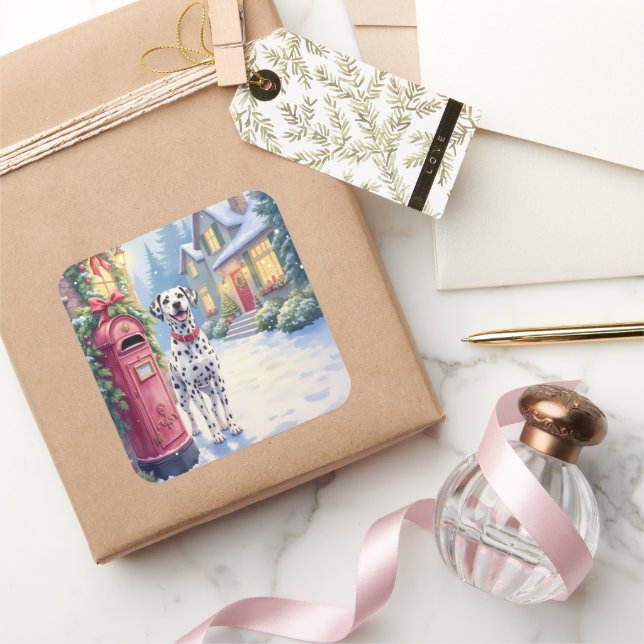 Adesivo Quadrado Dalmatian Festive Mailbox Christmas Art (Presentear)