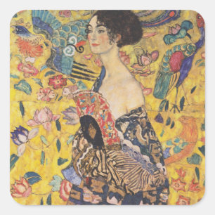 Adesivo Quadrado Dama Art Nouveau Vintage com pintura de leque