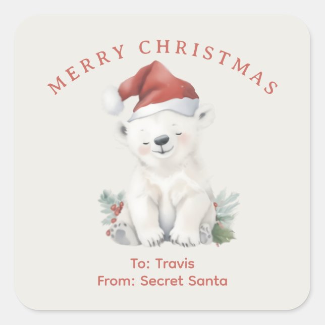 Adesivo Quadrado Dama de víbora de Natal com aquarela polar persona (Frente)