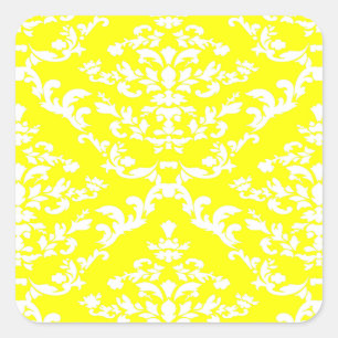 Adesivo Quadrado Damasco Amarelo em Emporiomoffa