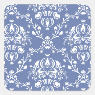 Adesivo Quadrado Damasco Azul e Branco