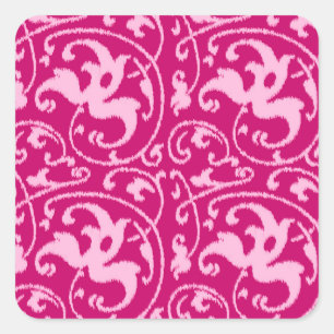 Adesivo Quadrado Damasco floral de Ikat - fúcsia e rosa pálido