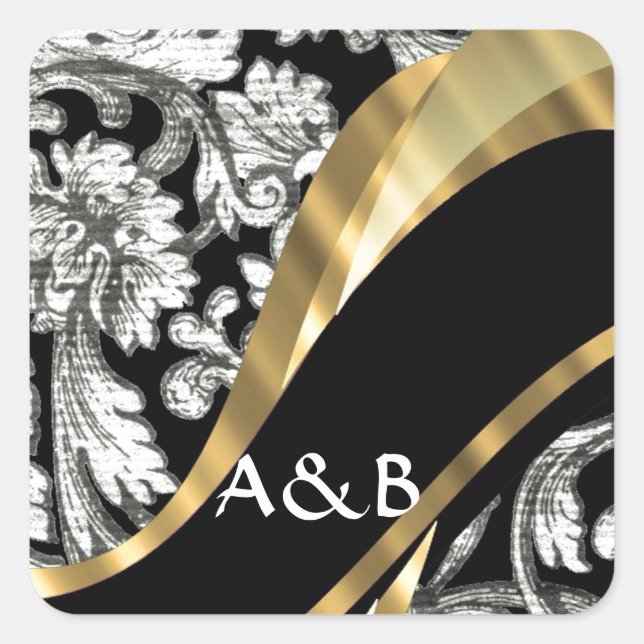 Adesivo Quadrado Damasco floral preto e branco (Frente)
