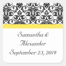 Damasco preto/branco com amarelo vibrante