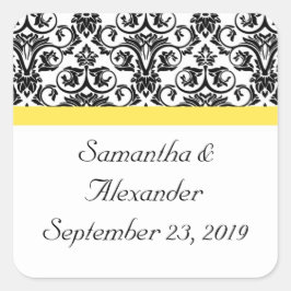 Adesivo Quadrado Damasco preto/branco com amarelo vibrante