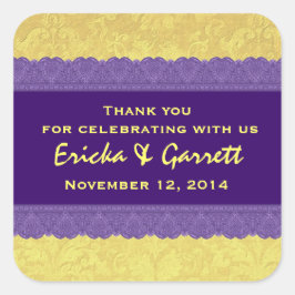 Adesivo Quadrado Damasco púrpura e amarelo Obrigado Casamento R322