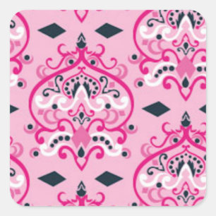 Adesivo Quadrado Damasco rosa e preto