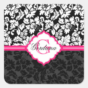 Adesivo Quadrado Damascos florais pretos do vintage branco &
