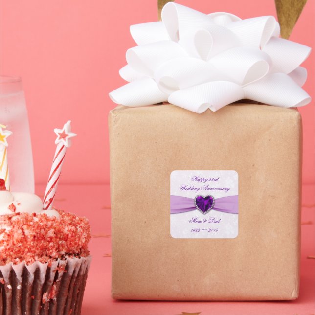 Adesivo Quadrado Damask 33rd Wedding Anniversário Sticker (Festa)