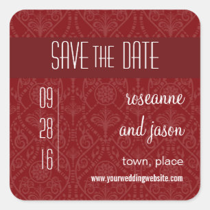 Adesivo Quadrado Damask Art Deco Save the Date Sticker