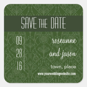 Adesivo Quadrado Damask Art Deco Save the Date Sticker