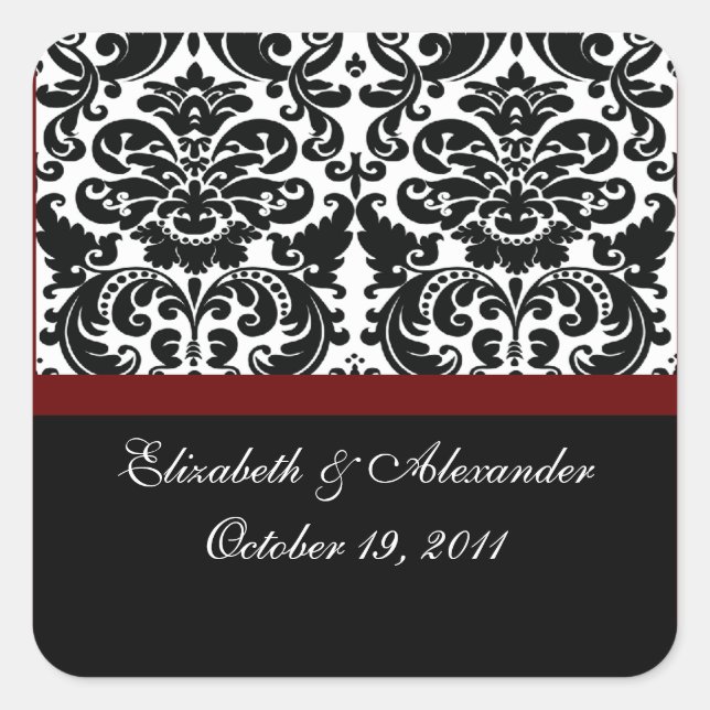 Adesivo Quadrado Damask Merlot Red Chá de panela Square Sticker (Frente)