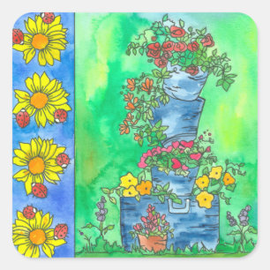 Adesivo Quadrado Damybugs Baldes sunflores de aquarela
