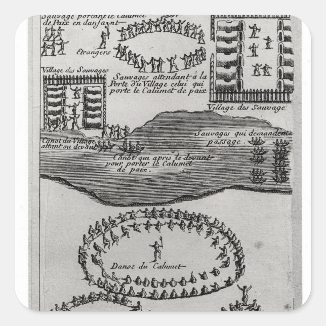 Adesivo Quadrado Dança de cano de paz dos Iroquois (Frente)