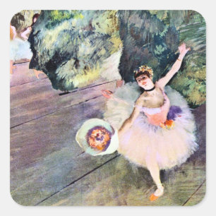 Adesivo Quadrado Dançarina de Edgar Degas com Buquê de Flores