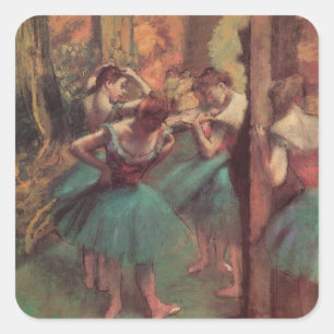 Adesivo Quadrado Dançarinos, rosa e verde por Edgar Degas