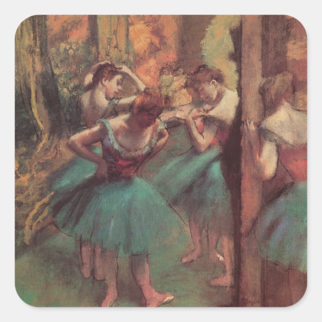 Adesivo Quadrado Dançarinos, rosa e verde por Edgar Degas (Frente)