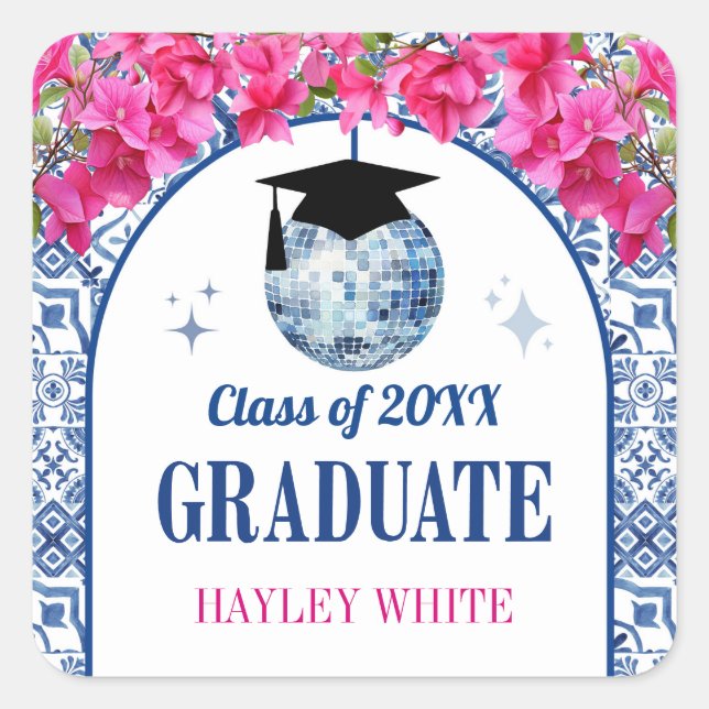 Adesivo Quadrado Dancing Queen Disco Ball Graduation Party (Frente)