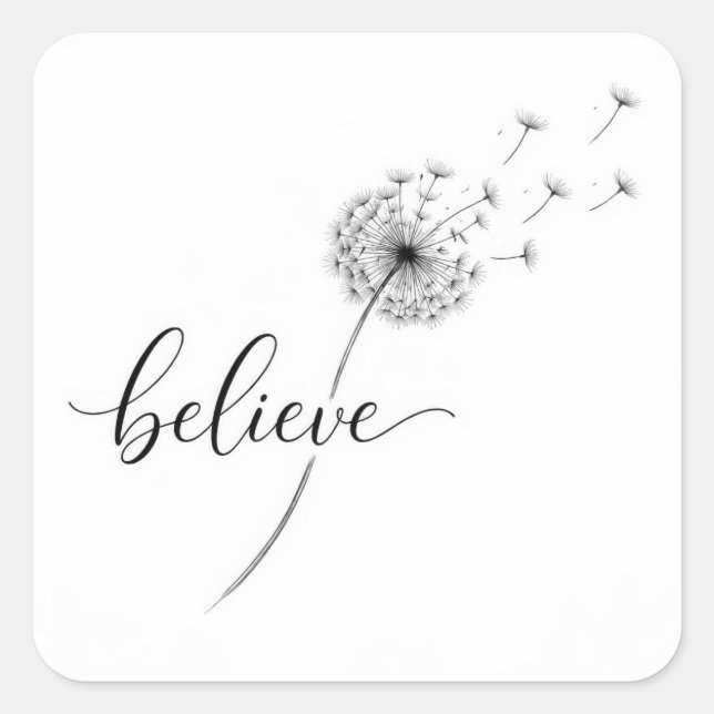 Adesivo Quadrado Dandelion Seedlings with Believe Text (Frente)
