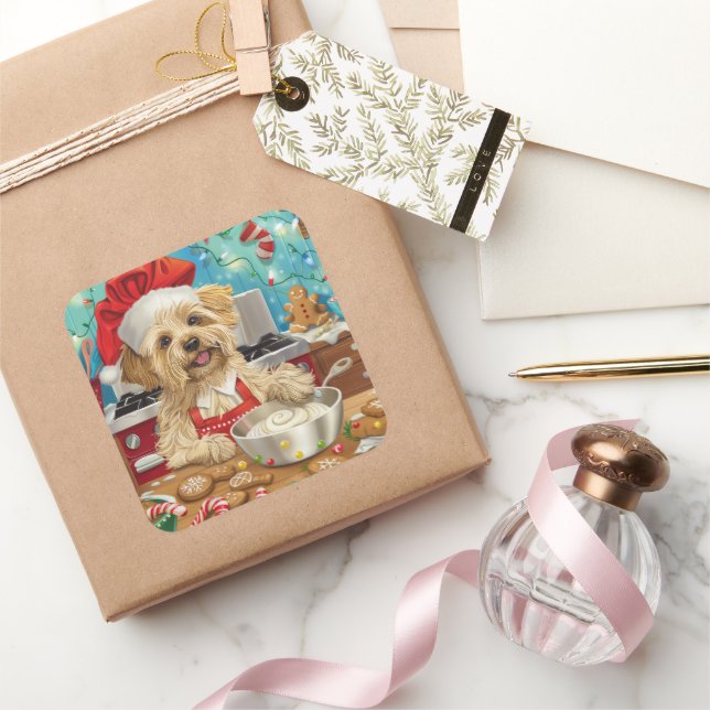 Adesivo Quadrado Dandie Dinmont Terrier Holiday Baking: Natal (Presentear)