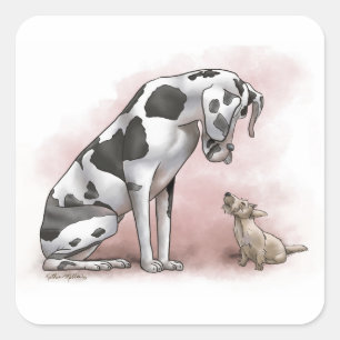 Adesivo Quadrado Dane e Terrier Escocês de Desenho Animado