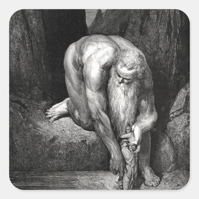 Adesivo Quadrado Dante e Virgil na mão de Giant (Frente)