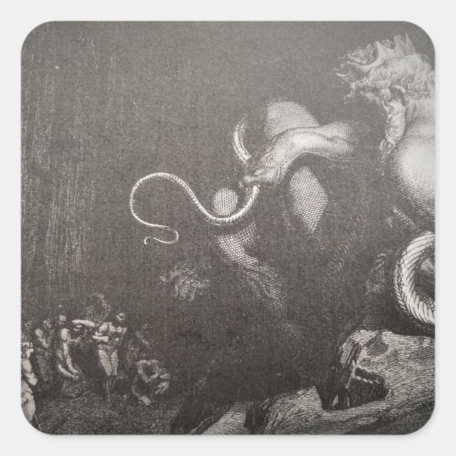 Adesivo Quadrado Dante & Virgil encontram Minos e sua cauda - Infer (Frente)