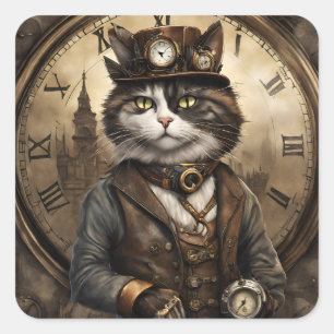 Adesivo Quadrado Dapper Steampunk Calico Cat
