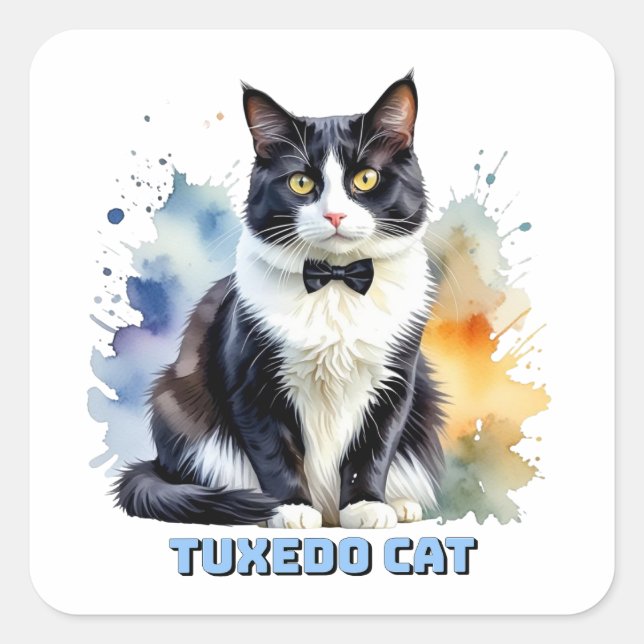 Adesivo Quadrado Dapper Tuxedo Cat (Frente)
