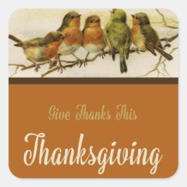 Adesivo Quadrado Dar aos Obrigados Cantando Pássaros