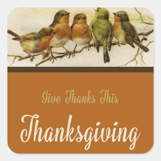 Adesivo Quadrado Dar aos Obrigados Cantando Pássaros (Frente)