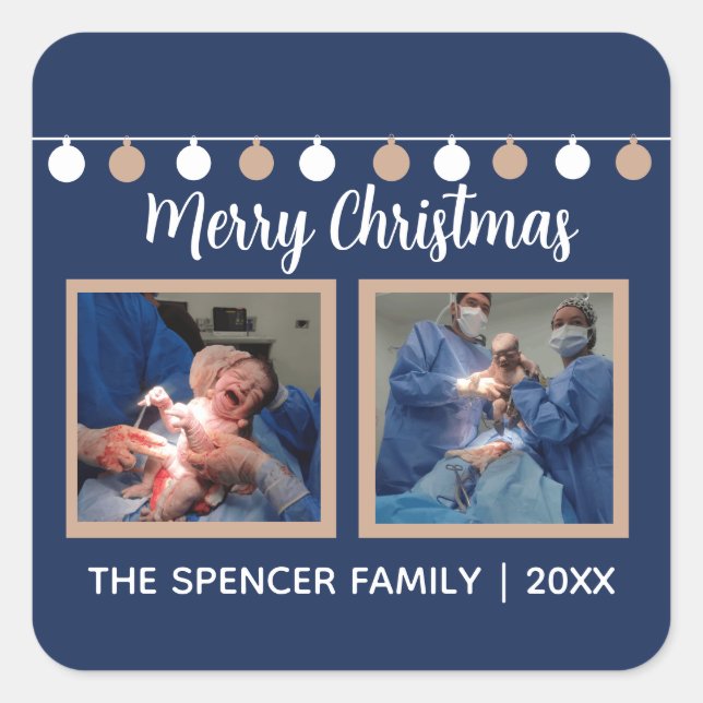 Adesivo Quadrado Dark Blue Christmas Baby Sticker Beige Modern (Frente)