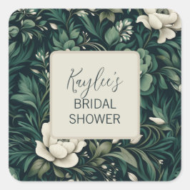 Adesivo Quadrado Dark Emerald Green Floral